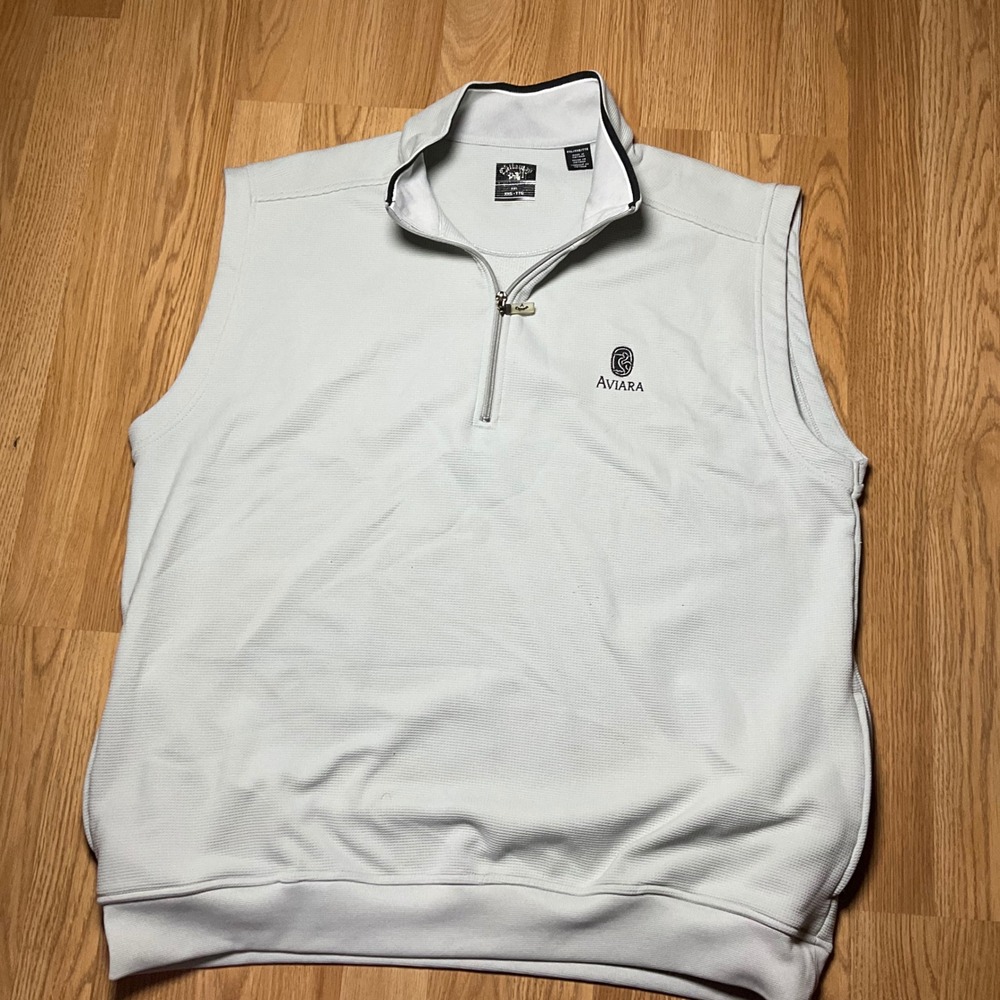 Callaway Mens XXL Gray Waffle Knit Quarter Zip Golf Vest Aviara Logo Sleeveless